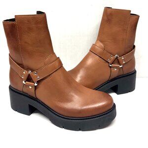 MIZ MOOZ SOFT LEATHER BOOTS SIDE ZIP BUCKLE 37EU/ 7US BRANDY Z-165